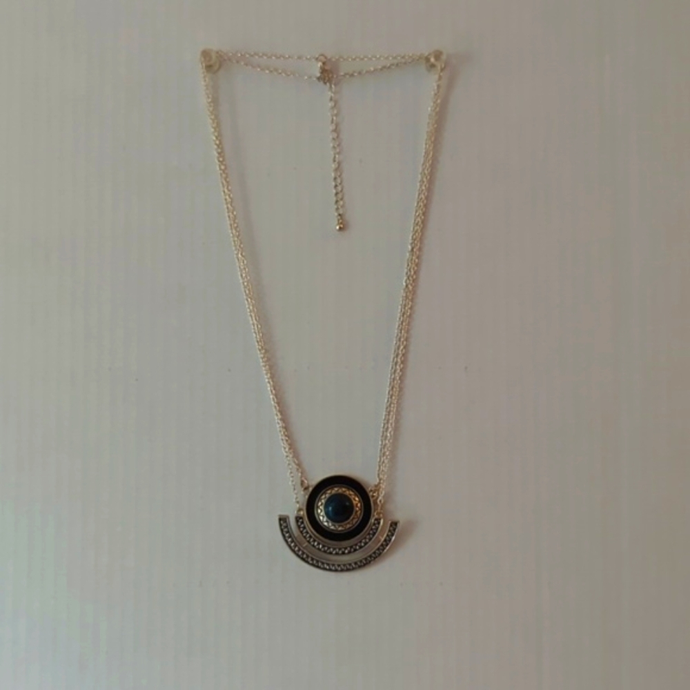 Silver Retro Necklace with blue green stone,  measures 20", can lengthen to 23"